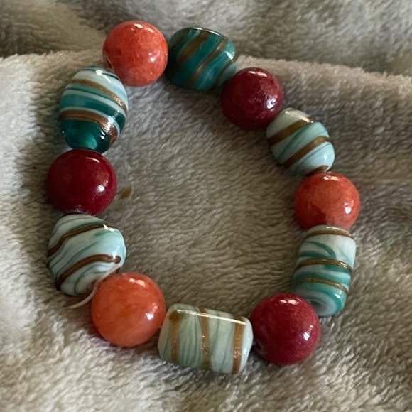 New Handmade Turquoise Red Jasper Angels Breath Beaded Bracelet - Picture 10 of 10